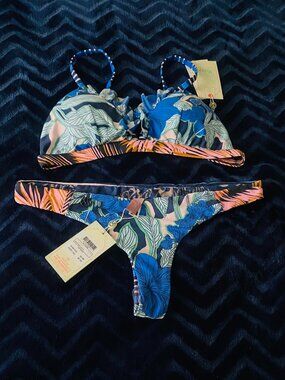 Maaji Floral Bikini Set in Blue, Pink & Black
